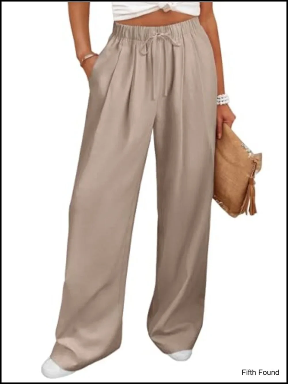 Wide Leg Linen Palazzo Pants with Pockets Elastic Waist Drawstring